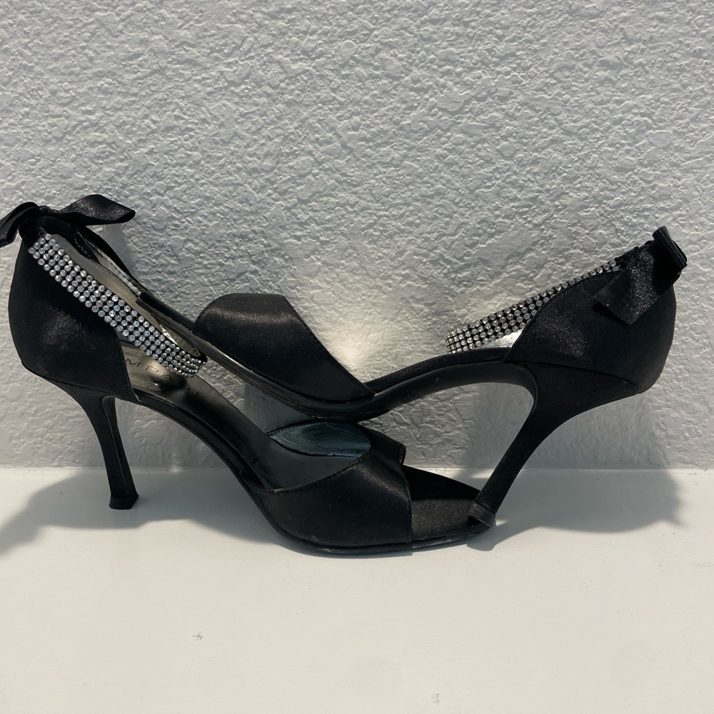 Rampage Black Satin Open-Toe Heels with Crystal Ankle Strap - Picture 6 of 8